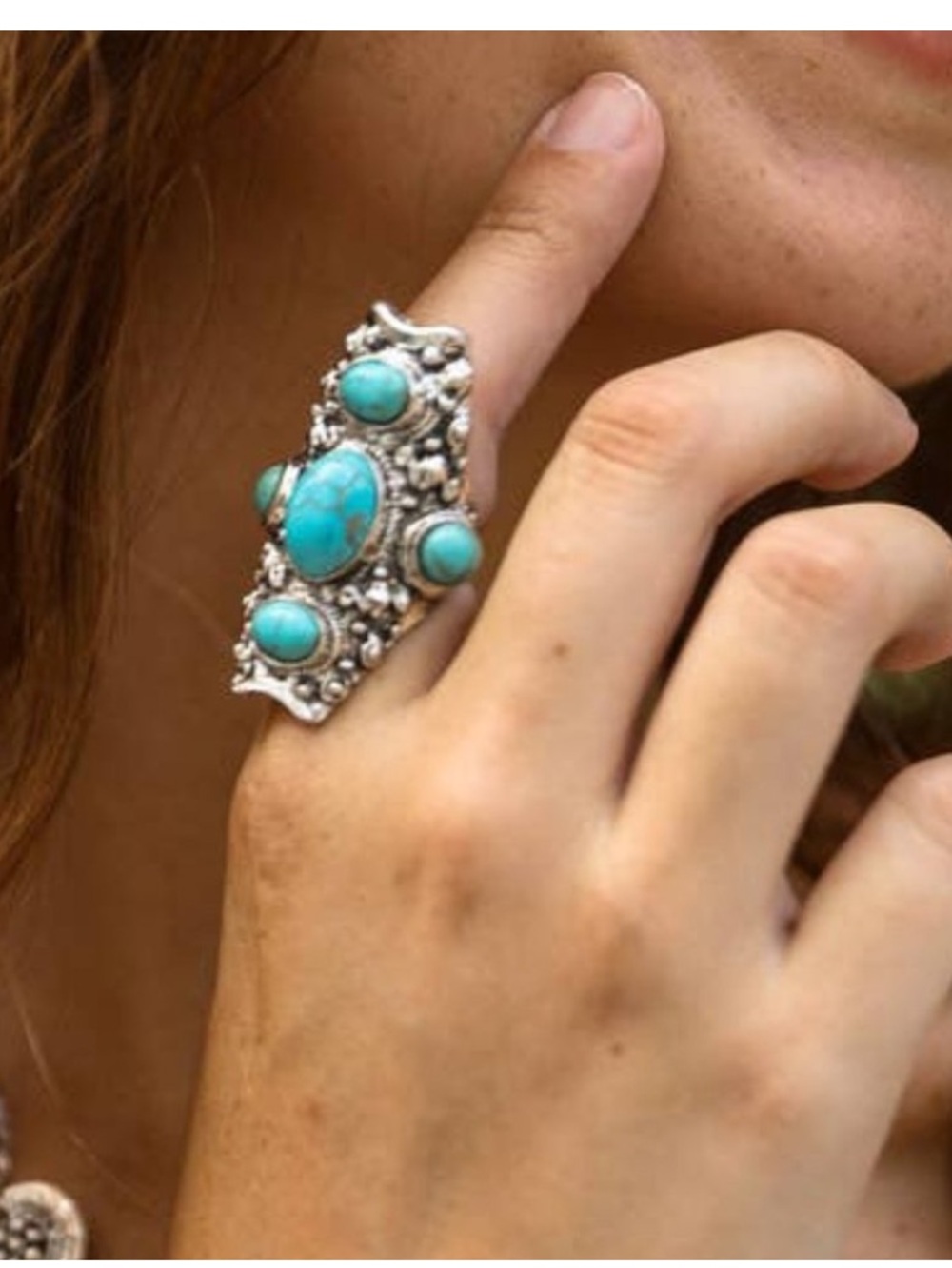 Turquoise Encrusted Finger Cuff Ring Sz 6